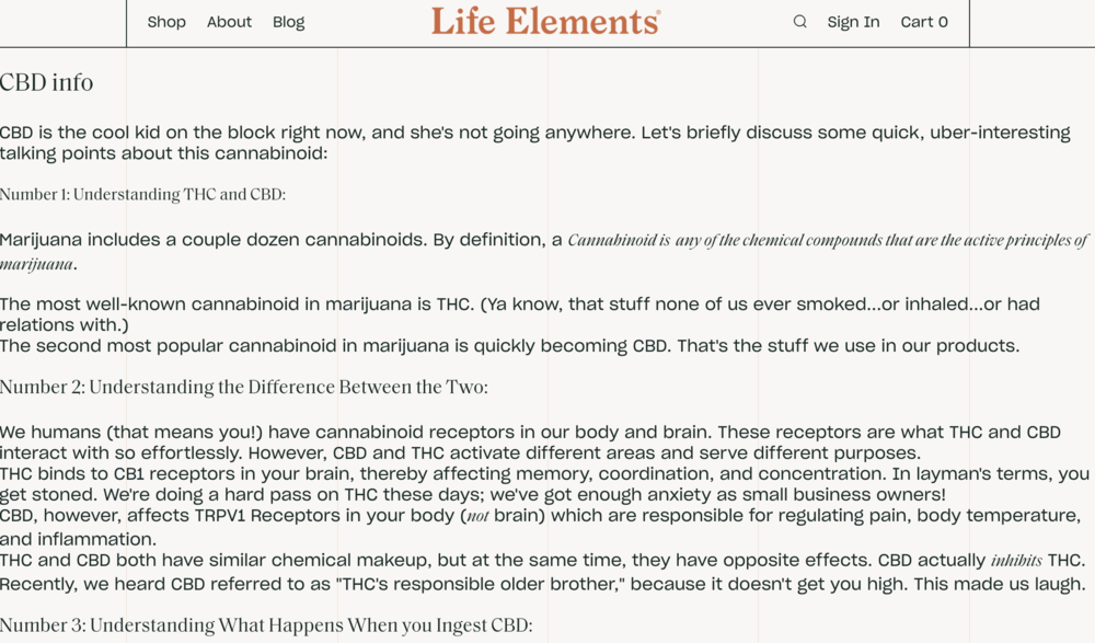 Life Elements example page